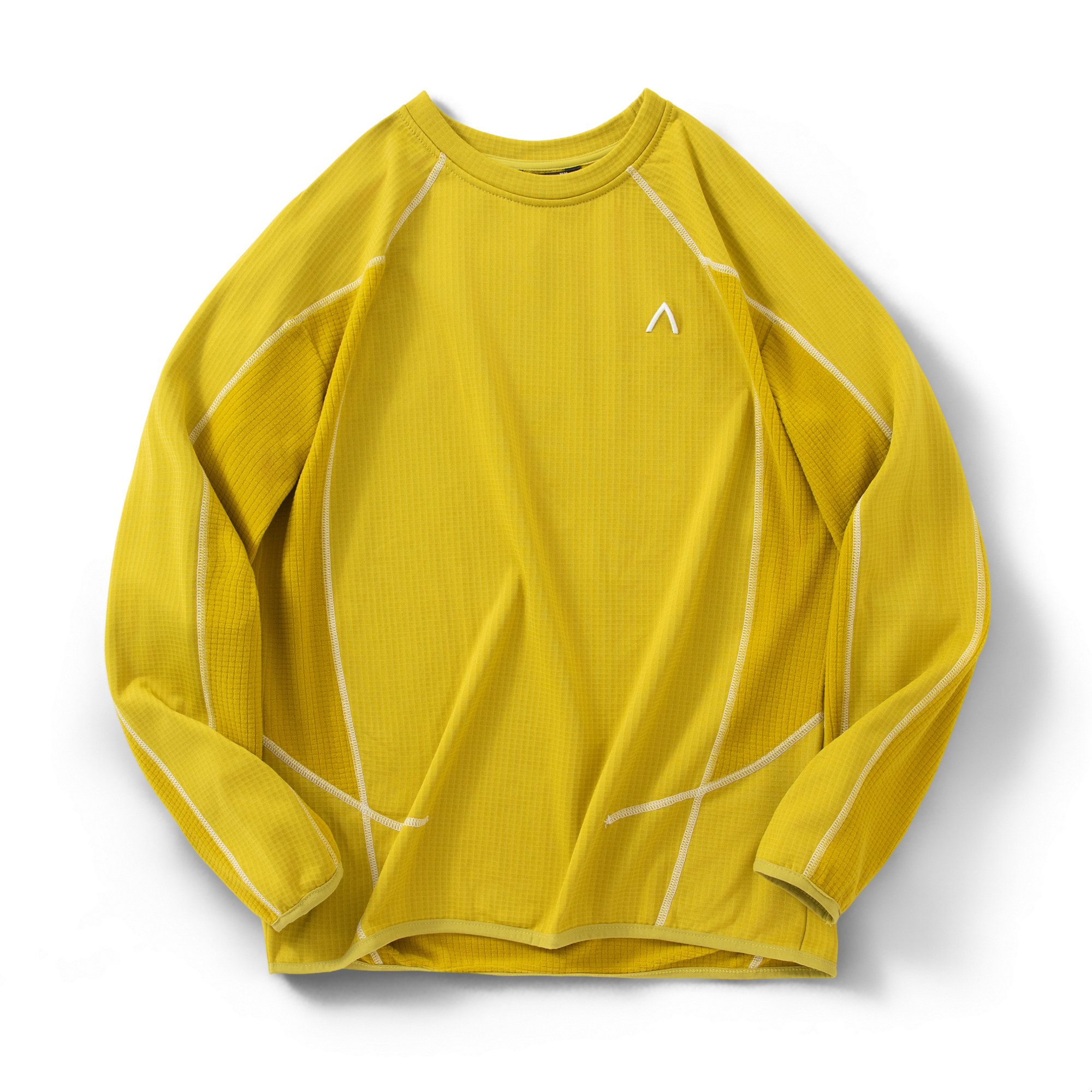 山系户外运动速干保暖黄色抓绒衣男女圆领明线设计运动健身上衣T