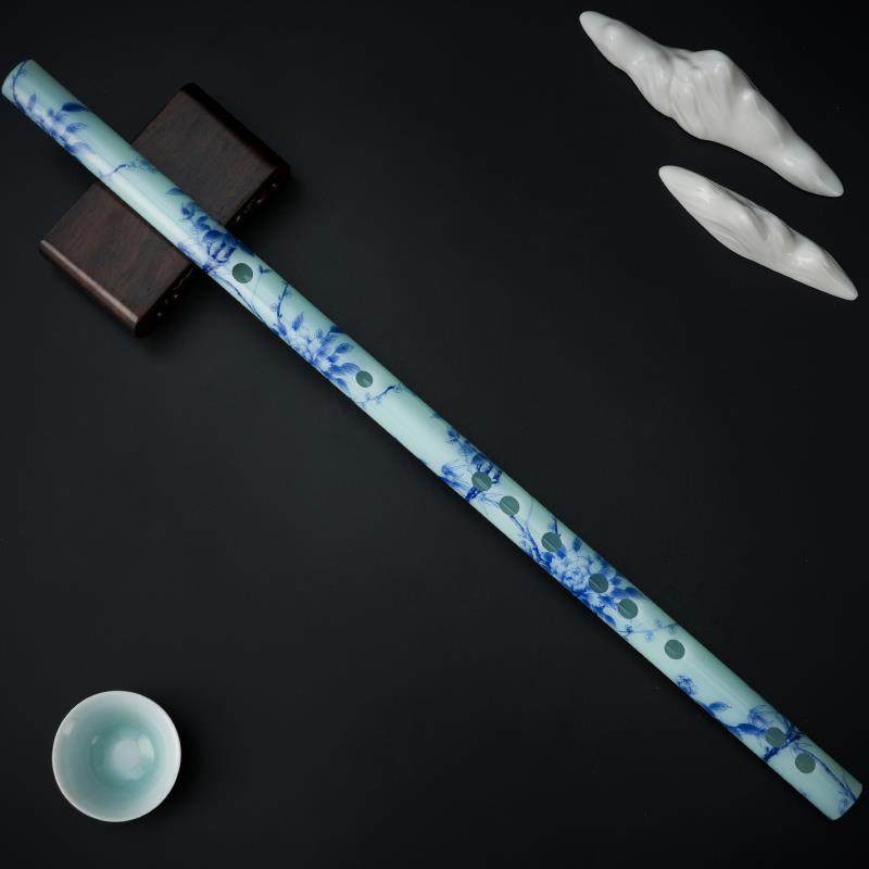 施飞云青花瓷彷玉笛子彩色新型高颜值古风竹笛防身横笛蓝色乐器
