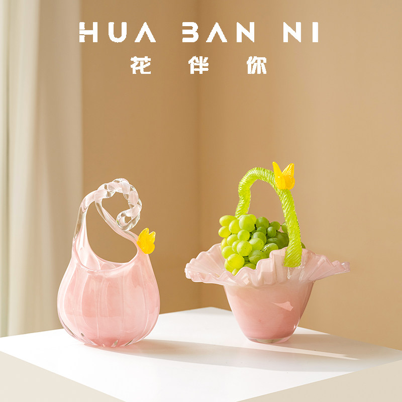 中古艺术摆件高级感玻璃花瓶果盘摆件客厅插花水培花器居家居装饰图片