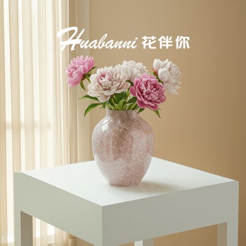 轻奢粉色芍药玫瑰琉璃花瓶
