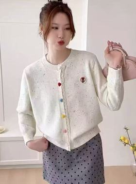 【一一专享】A256韩版彩色纽扣针织开衫女宽松慵懒风圆领毛衣