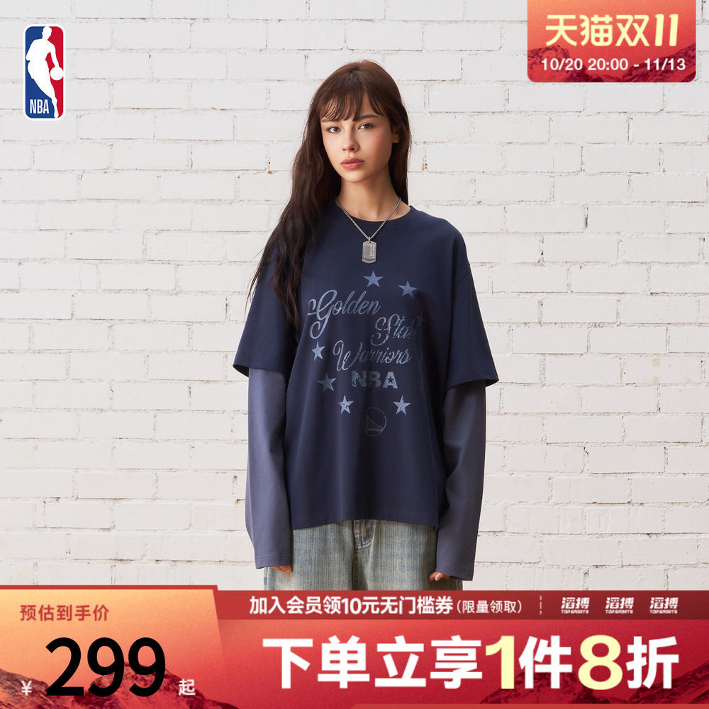 NBA中性款勇士球队运动休闲针织长袖T恤