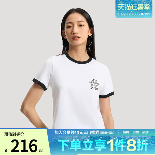 「滔搏运动」adidas阿迪达斯三叶草女子复古印花短袖T恤KT3060