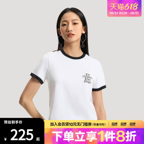 「滔搏运动」adidas阿迪达斯三叶草女子复古印花短袖T恤KT3060
