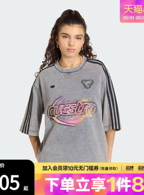 adidas阿迪达斯三叶草女子纯棉复古牛仔布落肩运动短袖T恤KZ5012
