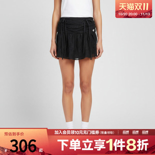 adidas阿迪达斯三叶草女子休闲运动含内衬蕾丝褶皱短裙黑裙KU4761