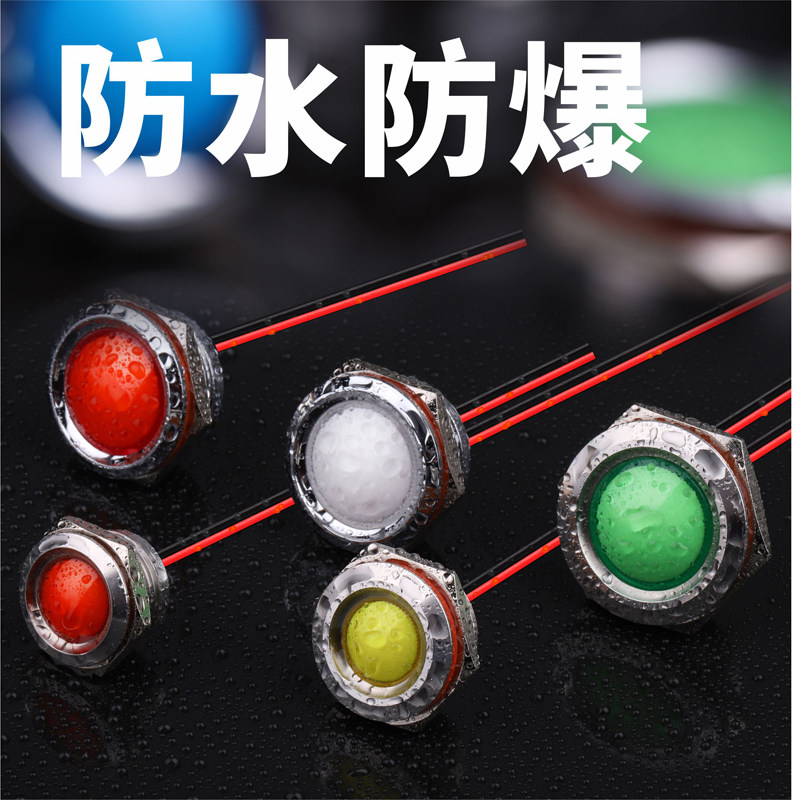 金属电源指示灯16/19/22/25mm信号灯F12/24/220V红绿蓝黄色防水