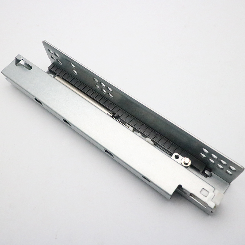 二节三节隐藏式阻尼导轨全拉出托底D缓冲抽屉滑轨柜桶自吸轨道8寸