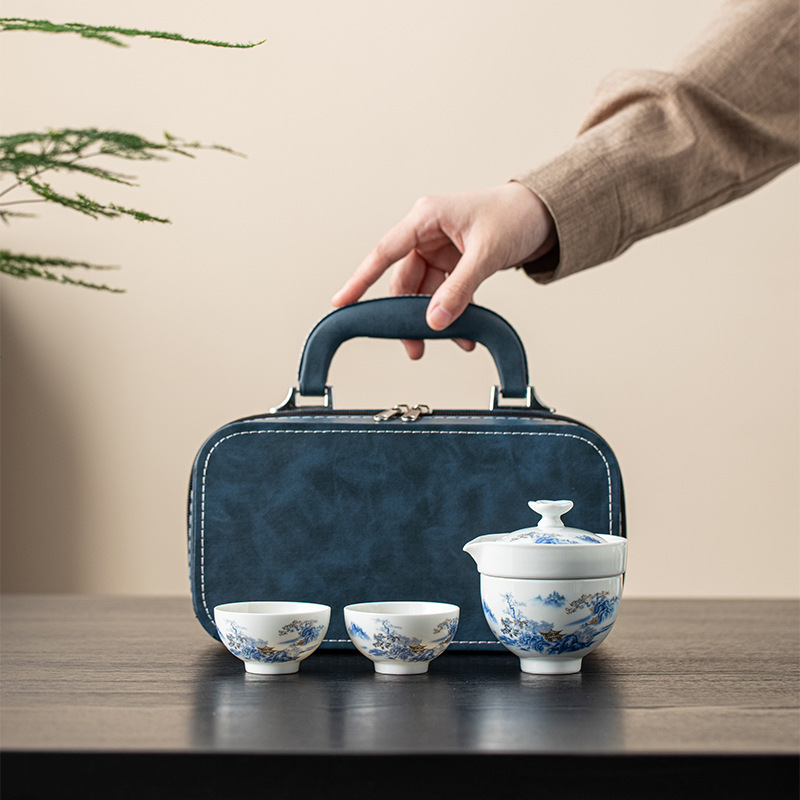 旅行茶具一壶二杯快客杯白瓷套装户外旅行露营商务礼品伴手礼logo