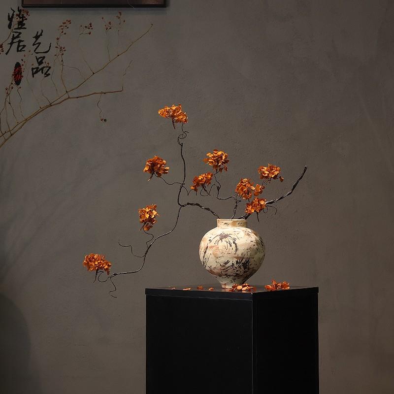 覆古侘寂风陶瓷花瓶做旧陶罐新中式古朴插花茶室客厅民宿禅意摆件