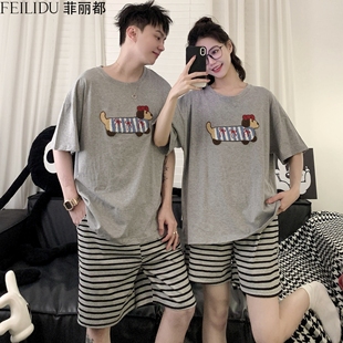 情侣睡衣夏季薄款纯棉短袖套装卡通可爱2025超火新款男女士家居服