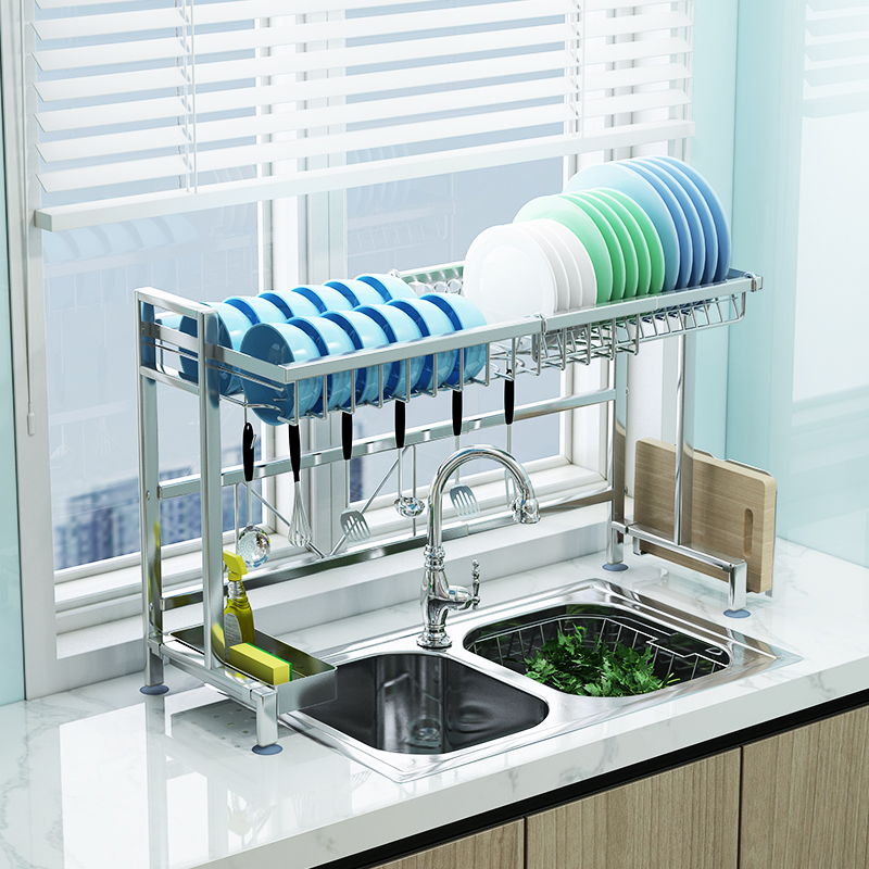可伸缩不锈钢厨房置物架单水槽上方碗碟I收纳放洗菜池洗碗盆沥水