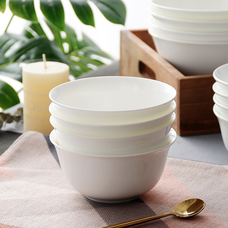 碗4个装 纯白h骨瓷碗4.5英寸吃饭碗白色陶瓷碗6寸大碗汤碗家用面