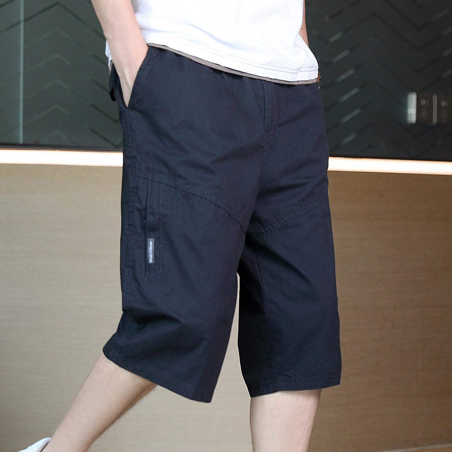 MK正品纯棉过膝六分短裤男夏季薄款直筒大裤衩高端休闲男士七分裤