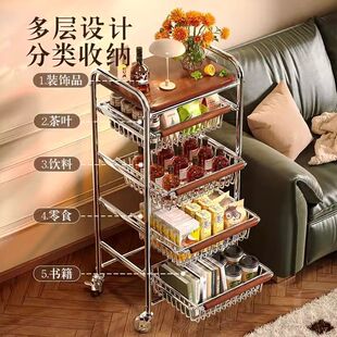 中古茶几零食置物架客厅落地可移动果蔬收纳多功能餐边推车