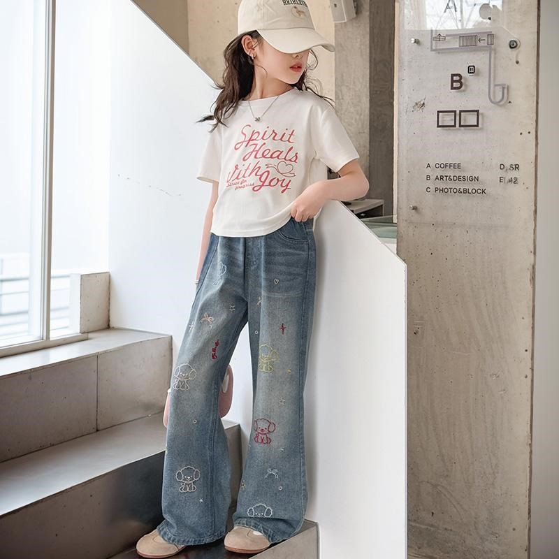 女童牛仔裤春装2025新款儿童裤子洋气宽松休闲阔腿裤中大童直筒裤