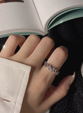 个性超仙时系网红小众设计带钻开口戒指女可调节2022新款