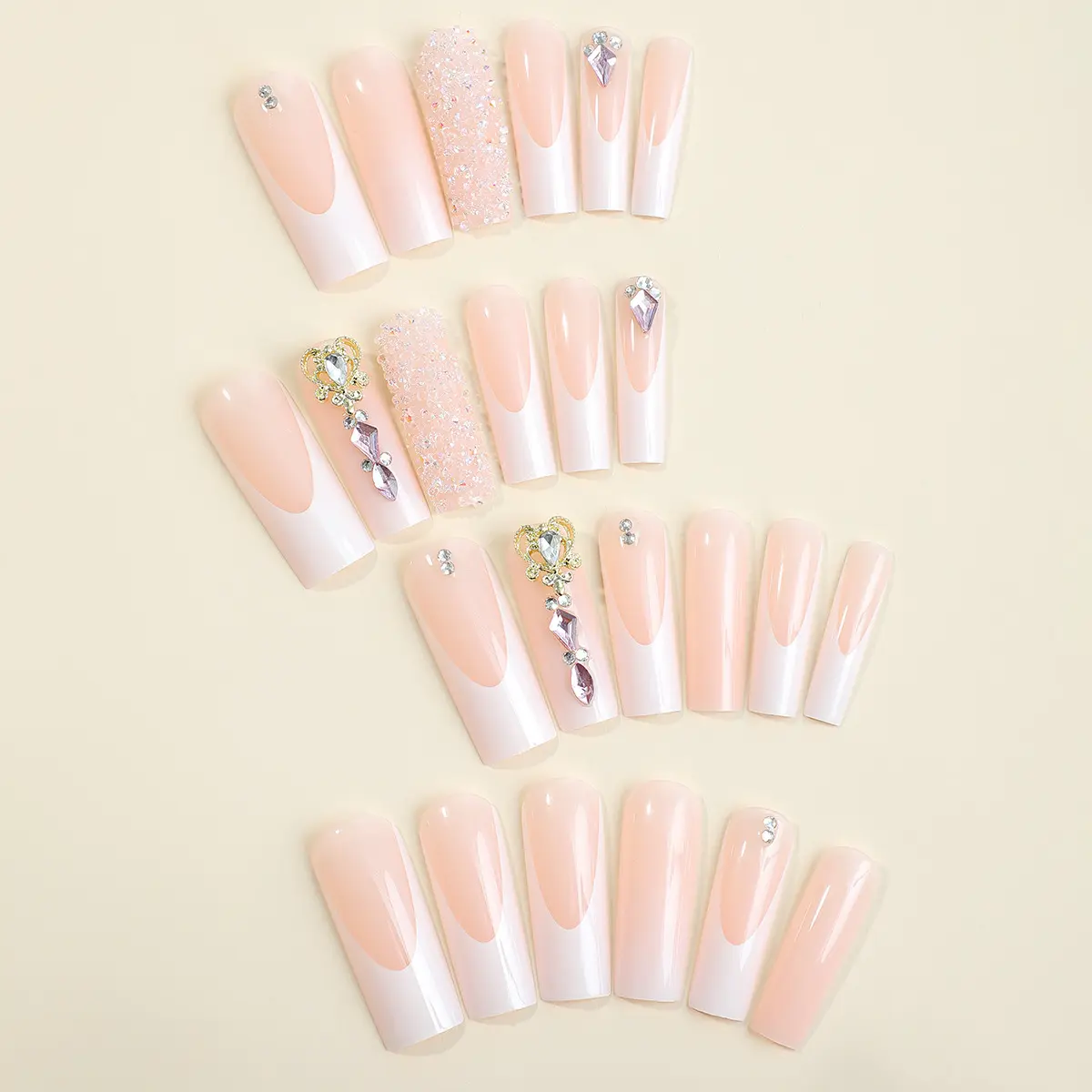 欧美加长水管穿戴甲片法式钻款爱心美甲甲片假指甲成品 nai