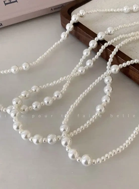 高级感不规则多层珍珠项链三件套气质毛衣链锁骨链法式轻奢项饰女