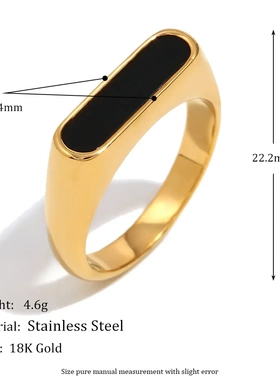 欧美时尚简约气质高级感指环饰品不锈钢镀18k金色镶贝壳长条戒指