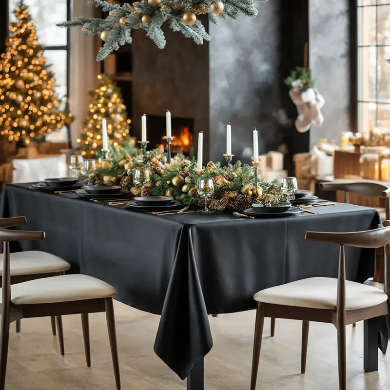 temu希音派对桌布酒店餐厅方形宴会婚庆装饰黑色色丁桌布