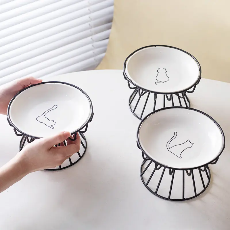 哇噢定制宠物猫碗高脚陶瓷猫粮碗盘防颈椎防翻