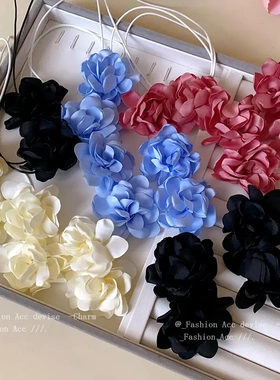 甜美布艺花朵绑带项链田园风高级感夸张锁骨链时尚百搭饰品女