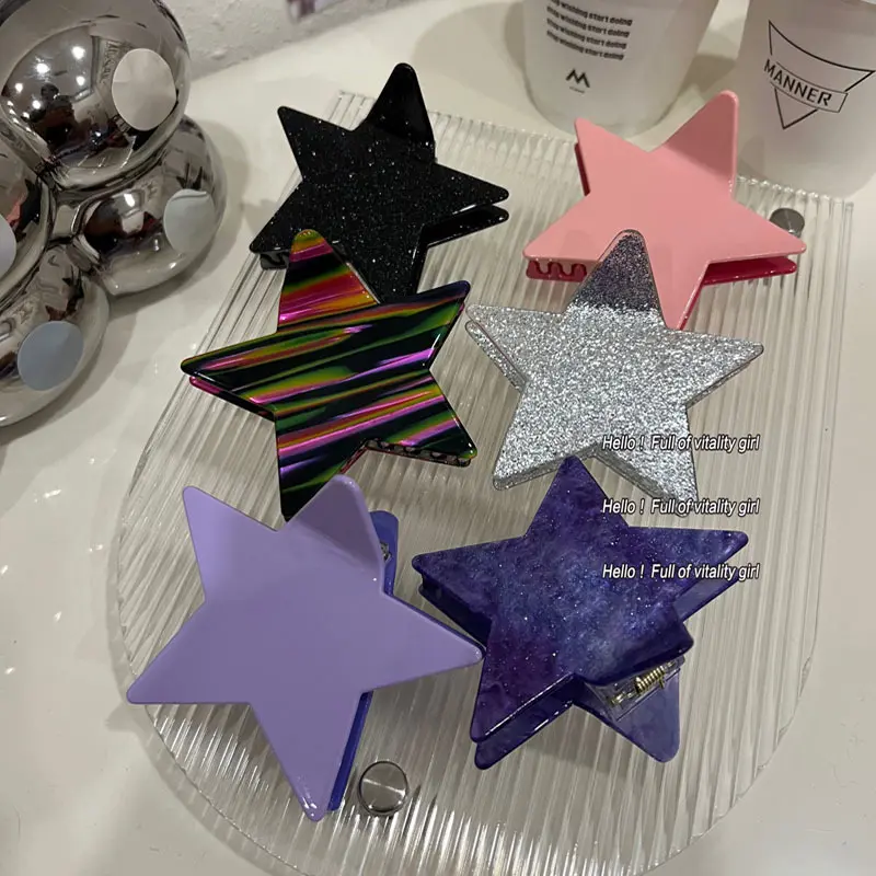 天亮前相遇~ 韩系五角星拼色细闪抓夹后脑勺盘发夹星星发夹