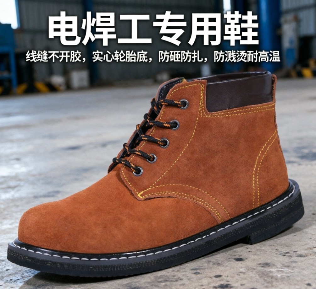 劳保鞋男轮胎底防扎钢包头防砸牛皮鞋面耐高温防烫电焊专用鞋
