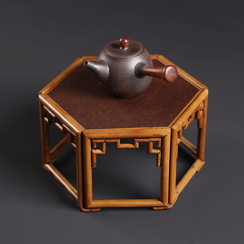 茶道小桌子文房花几中式六角茶案茶桌仿古摆件雅器梅鹿竹花道