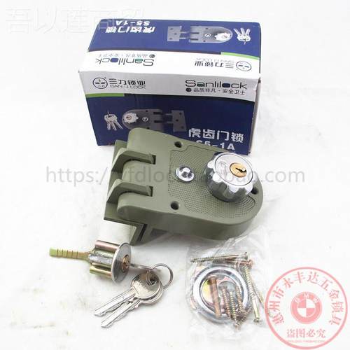 GCJll牌虎锁推门盗门铁门双钩防锁老式木门锁旧款门拉锁一字老钥