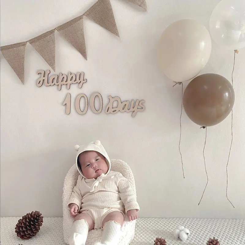 ins风木质森系宝宝周岁百天百日宴100天满月生日布置装饰拍照道具