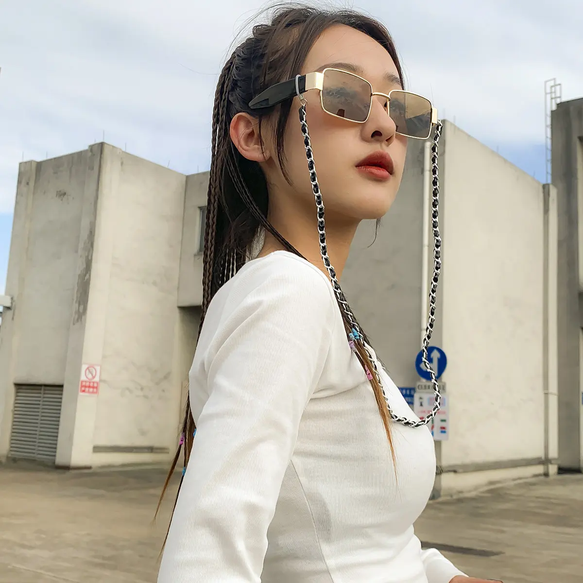 嘻哈个性pu缠绕链条眼镜链女 欧美朋克金属细链条墨镜链挂饰