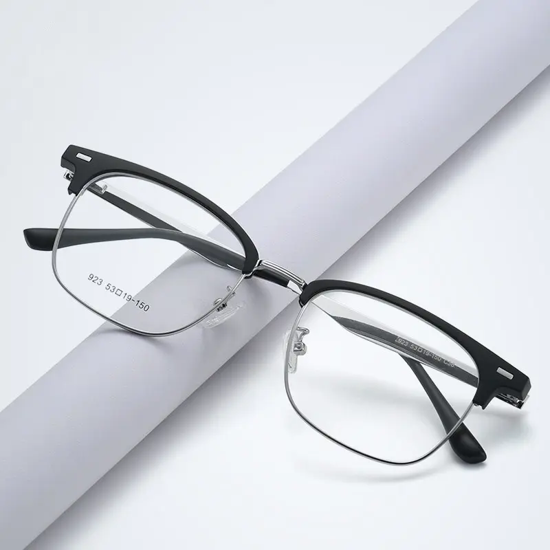 大脸斯文败类半框眼镜近视痞帅男款可配度数高级感tr90金属眼睛架