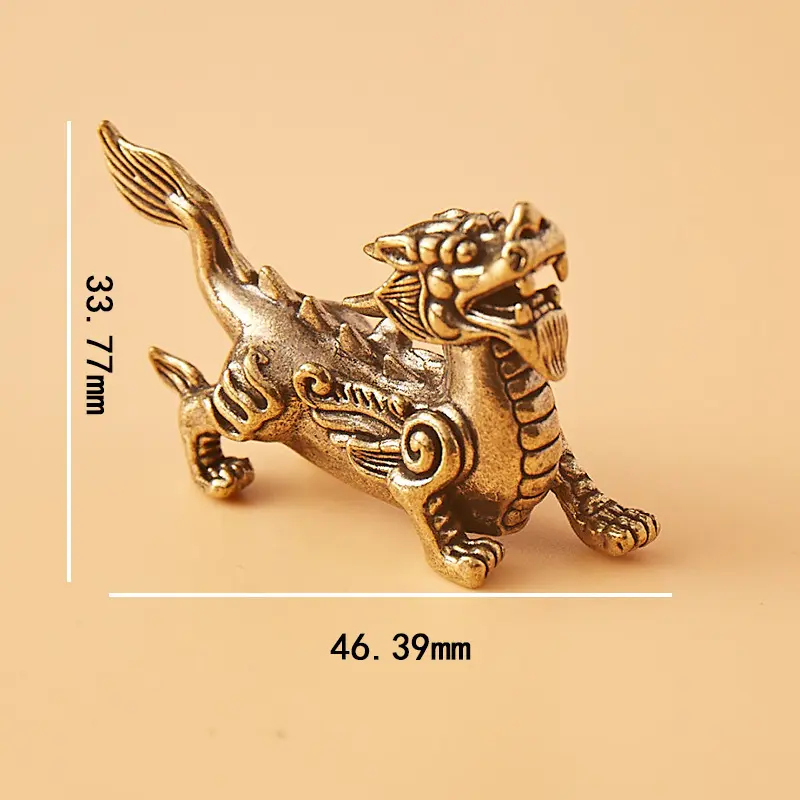 实心复古黄铜（一对）飞天麒麟茶宠老物件居家装饰桌面摆件