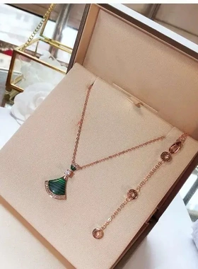 小裙子韩版时尚白贝母红玉髓满钻大号扇形裙子项链女扣镀厚金