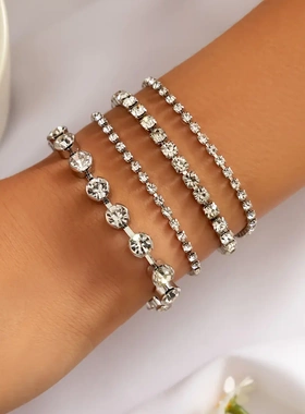 欧美饰品 复古仿珍珠链条串珠手链 简约合金爱心水钻百搭手镯