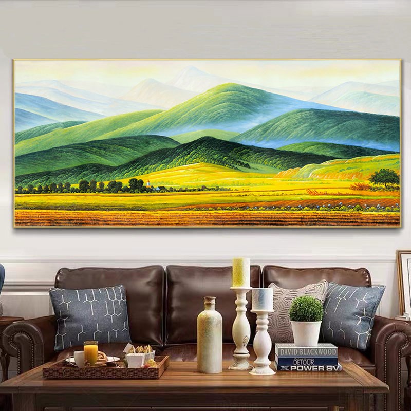 巨人山客厅装饰画靠山图青绿山水画现代招财壁画挂画