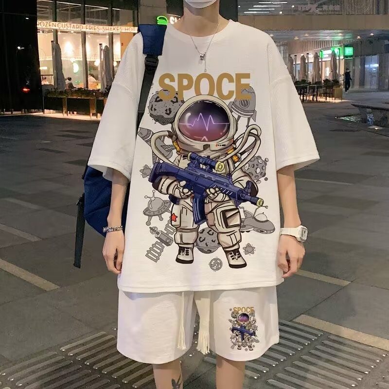夏季新款运动套装男装t恤男高中生跑步帅气短袖短裤一套衣服