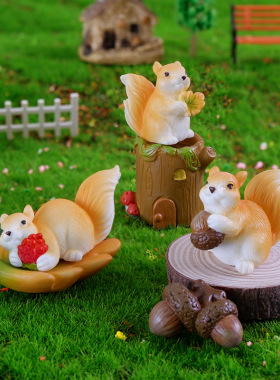 松鼠 微景观树脂工艺品巴西木跨境盆栽装饰摆件小动物微观DIY造景