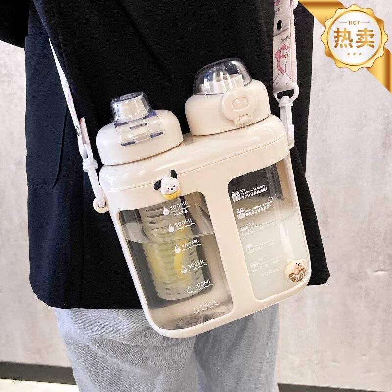 2026新款网红水杯女高颜值双饮双仓大容量水壶学生吸管杯泡茶杯子
