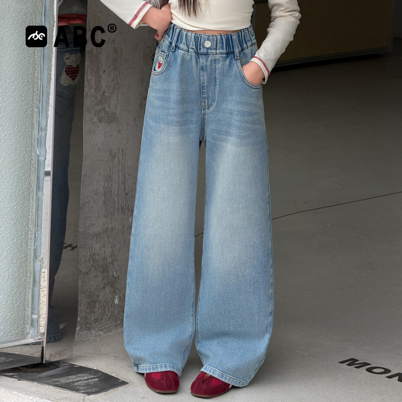 ABC女童春秋牛仔裤2026新款女孩卡通绣花阔腿裤中大童韩版直筒裤,童装/婴儿装/亲子装,裤子,淘宝优惠券,粉丝福利购,淘宝优惠卷