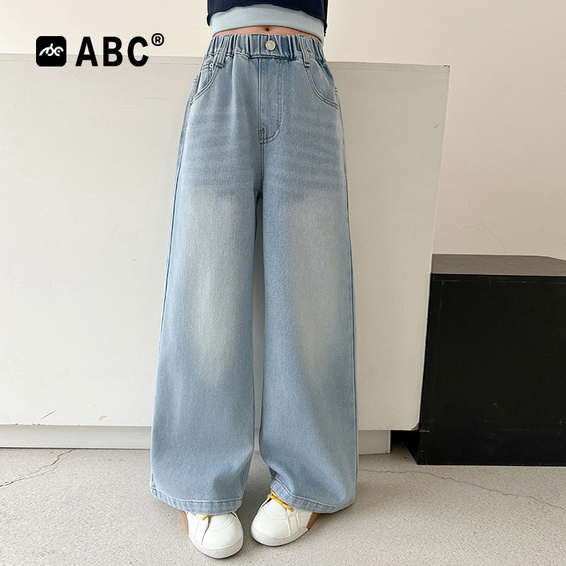 ABC女童春季阔腿牛仔裤烫钻