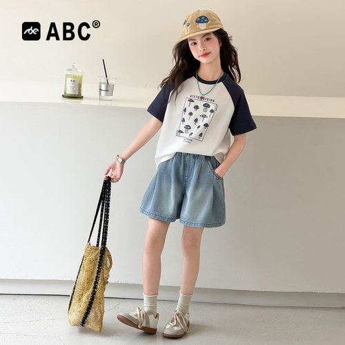 ABC女童夏季拼接短袖两件套新款