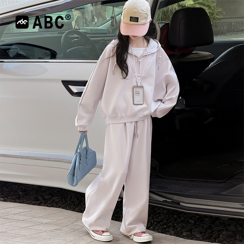 ABC女童春秋运动套装2026新款儿童甜美卫衣女孩印花休闲装两件套