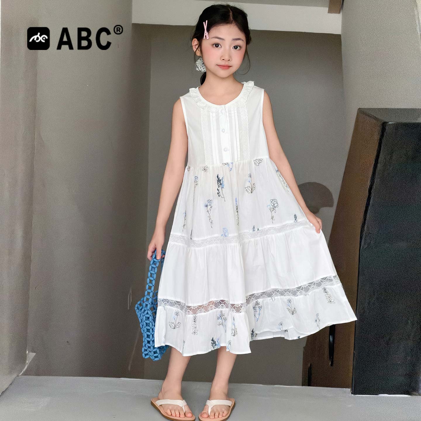 ABC女童夏季绣花公主连衣裙