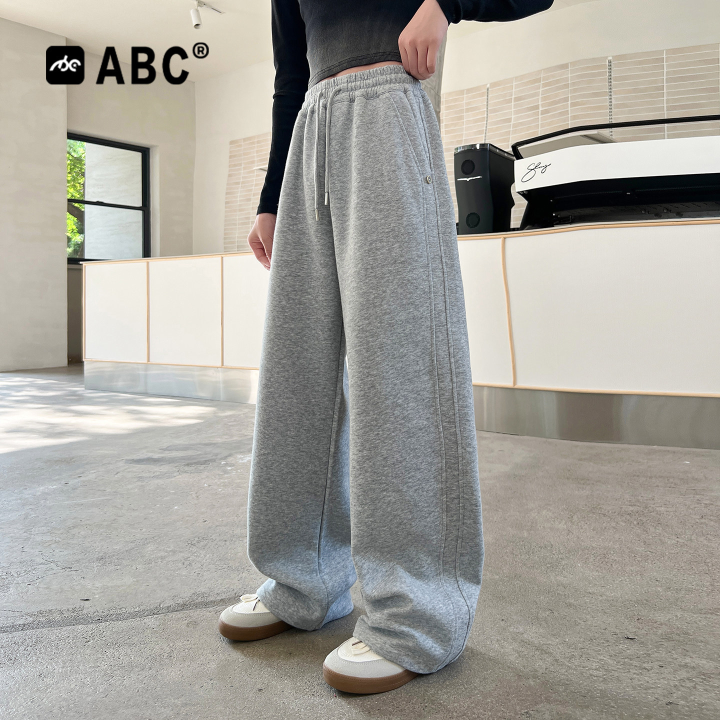 ABC女童春秋抽绳直筒卫裤百搭图片