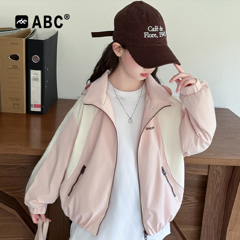 ABC女童春秋连帽拼色洋气外套