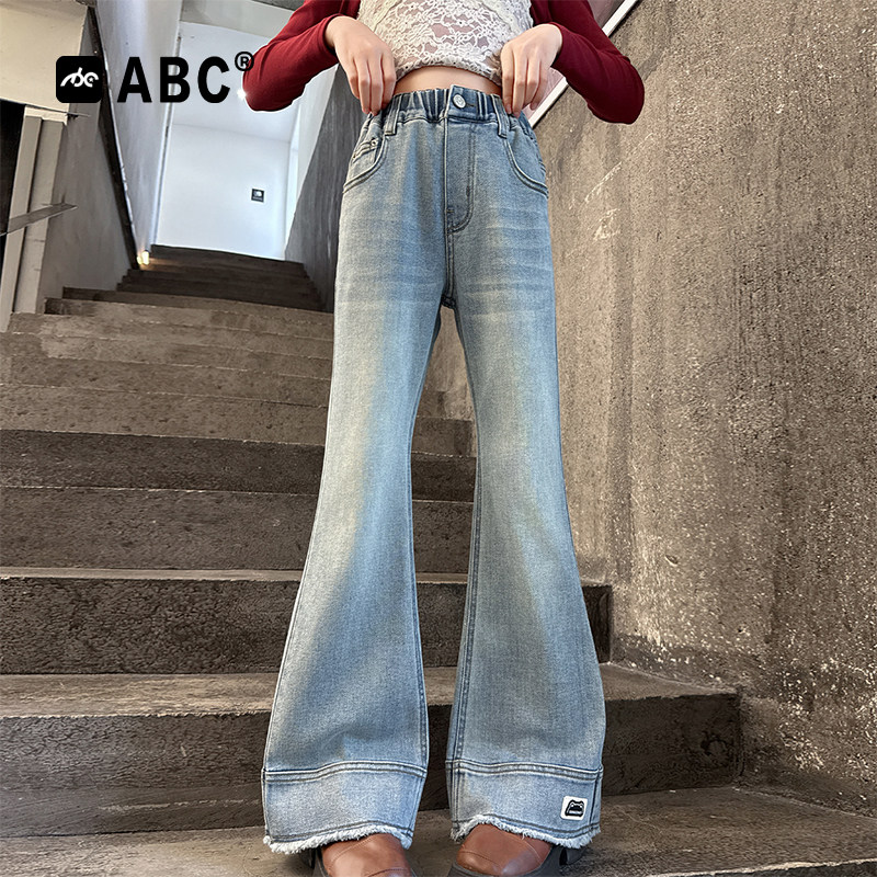 ABC女童新款弹力修身微喇牛仔裤