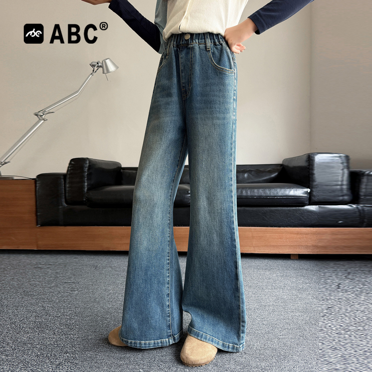 ABC男女童春秋喇叭牛仔裤新款